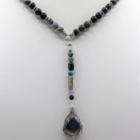 Delicate multi gem Y necklace labradorite pendant - Picture 3 of 5